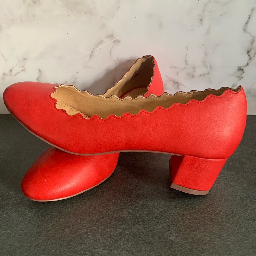 Retro Red Scalloped Block Heels